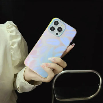 Qfdian Aurora Gradient Colorful Case for iPhone 15 14 16 Pro Max 13 12 11 Ripple Laser Feather Shockproof Acrylic Cover for iPhone 15